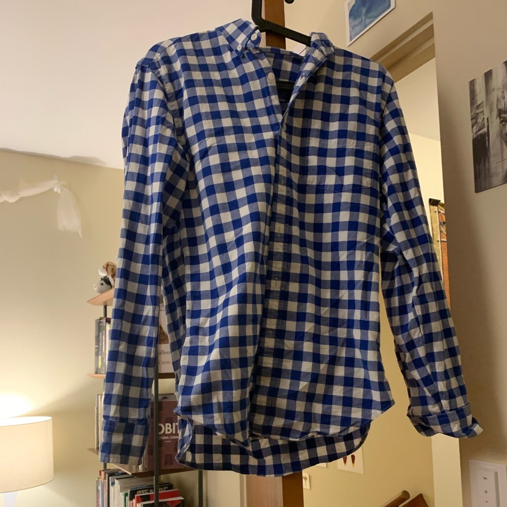 Blue checkered j crew Oxford shirt